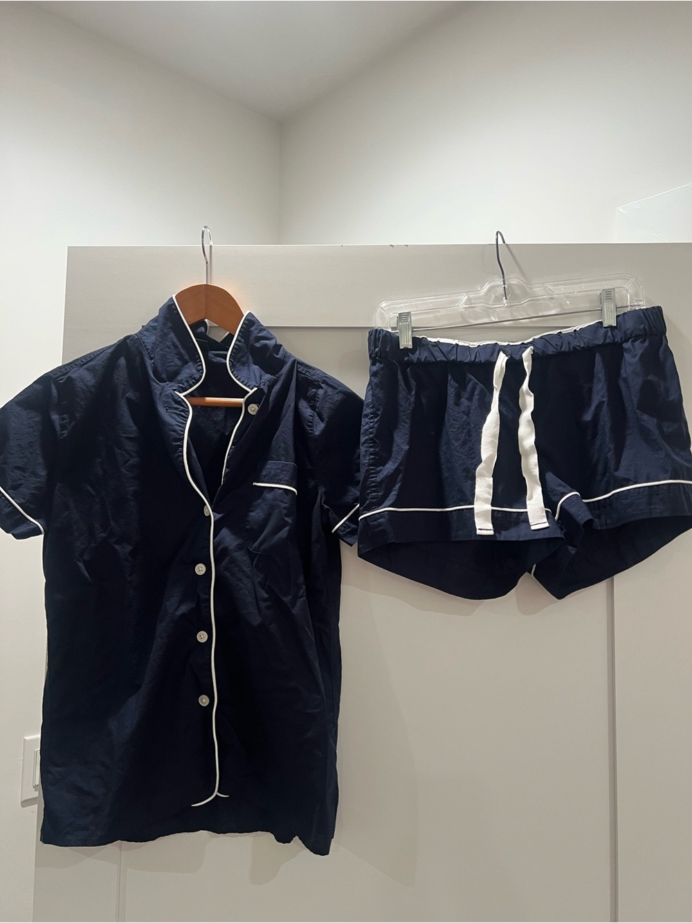 J. Crew Navy Short-Sleeve Pajama Set with White Trim